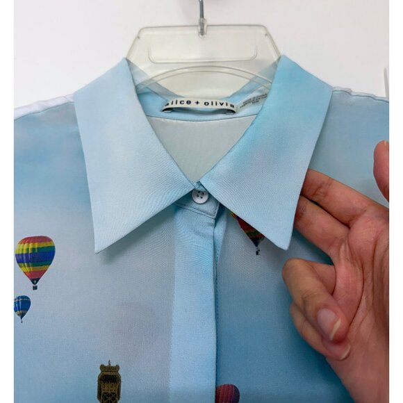 Alice + Olivia Willa Emily in Paris Eiffel Tower Shirt Blouse Silk Floral M - Picture 4 of 16